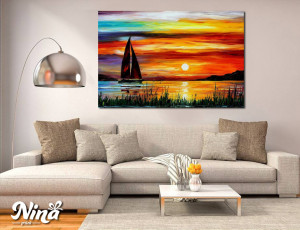 Reprodukcija Leonid Afremov Zalazak sunca sa jedrilicom RP024