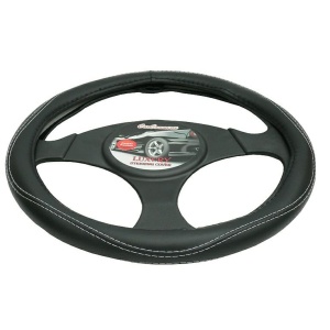 Husă volan Luxury 37-39 cm negru cu fir alb