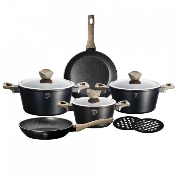 Set oale si tigai marmorate (10 piese) din aluminiu forjat Ebony Maple Collection Berlinger Haus BH 1533