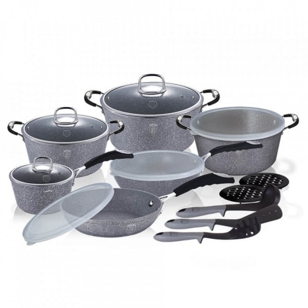 Set oale, tigai marmorate (18 piese) din aluminiu forjat Gray Stone Touch Line Berlinger Haus BH 6196