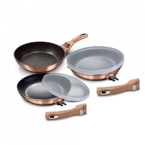 Set tigai cu maner detasabil (5 piese) Rose Gold Metallic Line BerlingerHaus BH 7054