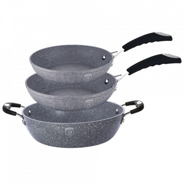 Set 3 tigai marmorate (3 straturi) din aluminiu forjat Gray Stone Touch Line Berlinger Haus BH 1182N