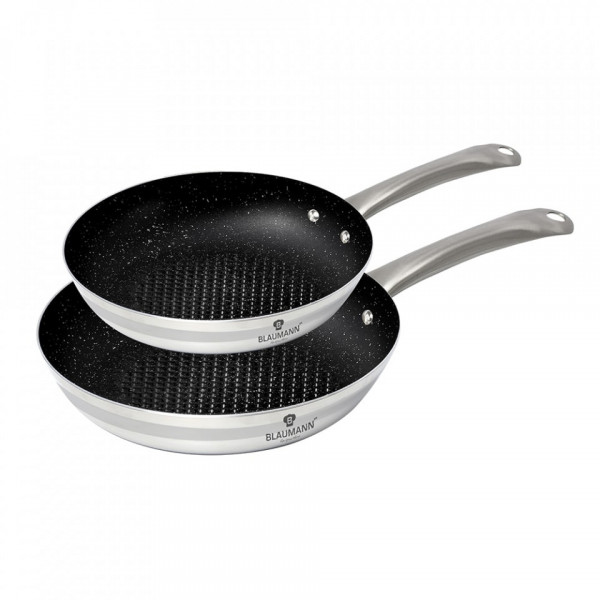 Set 2 tigai non stick otel inoxidabil cu interior din marmura XYLAN Gourmet Line Blaumann BL 3175