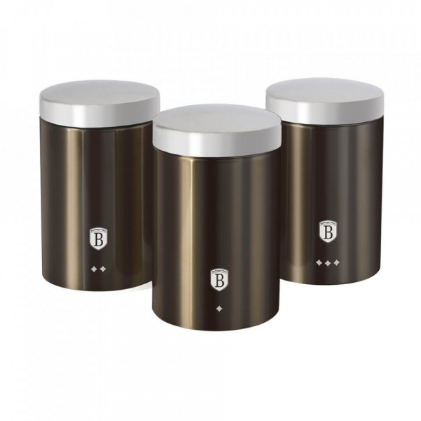 Set 3 recipiente pentru cafea, ceai si zahar Carbon Metallic Collection Berlinger Haus BH 1348