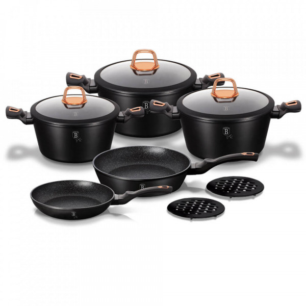 Set oale si tigai marmorate (10 piese) din aluminiu forjat Black Rose Collection Berlinger Haus BH 1645N