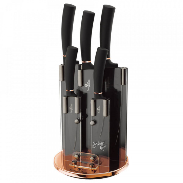 Set cutite otel inoxidabil cu suport rotativ (6 piese) Black Rose Collection Berlinger Haus BH 2336