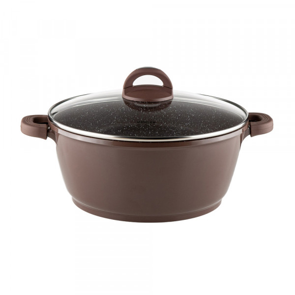 Oală cu capac Muhler Mia MR-2849M 28x12.6cm, 6.2L, ciocolatie, aluminiu turnat 1003569