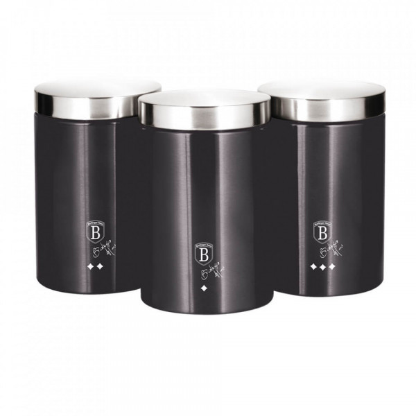 Set 3 recipiente pentru cafea, ceai si zahar Metallic Line Carbon Pro Edition BerlingerHaus BH 6718