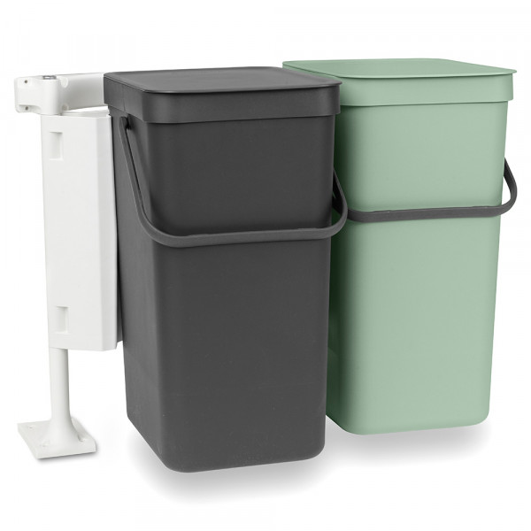 Coș de gunoi Brabantia Sort&Go 2x16L pentru colectare separată, Gri închis și Verde Jade 1005518