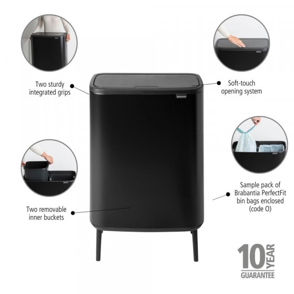 Coș de gunoi Brabantia Bo Touch Hi 2x30L, Negru Mat 1001264