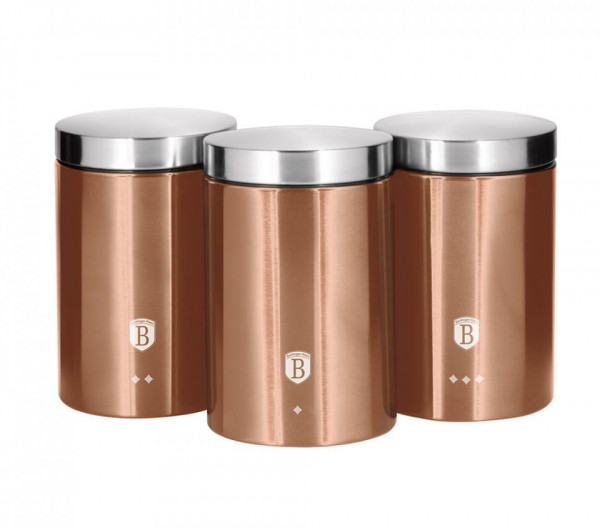 Set 3 recipiente pentru cafea, ceai si zahar Rose Gold Metallic Line BerlingerHaus BH 6720
