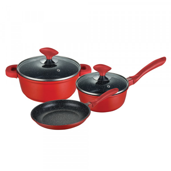 Set de vase de gătit Muhler MR-5048S Kara 5 piese, roșu, aluminiu turnat 1000962