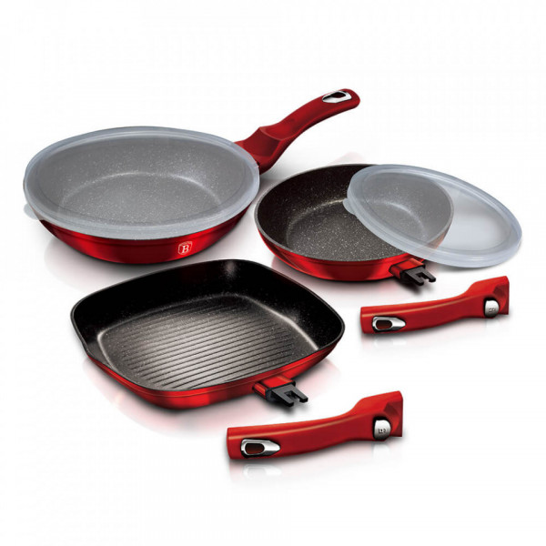 Set tigai cu maner detasabil (5 piese) Burgundy Metallic Line BerlingerHaus BH 6796