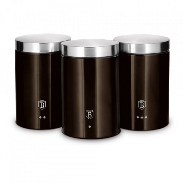 Set 3 recipiente pentru cafea, ceai si zahar Metallic Line Shiny Black Edition BerlerHausing BH 6828