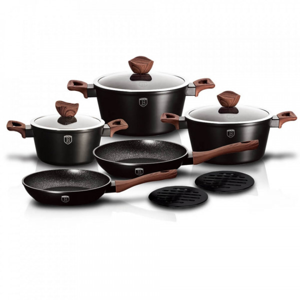 Set oale si tigai marmorate (10 piese) din aluminiu forjat Ebony Rosewood Collection Berlinger Haus BH 1534