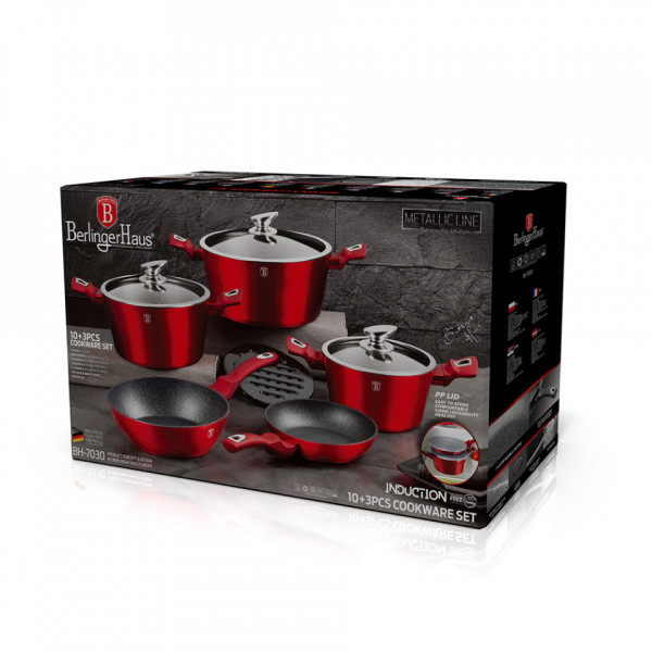 Set oale si tigai marmorate (13 piese) din aluminiu forjat Metallic Line Burgundy Edition Berlinger Haus BH 7030