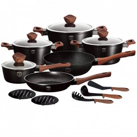 Set oale si tigai marmorate (15 piese) din aluminiu forjat Ebony Rosewood Collection Berlinger Haus BH 1537