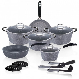 Set oale si tigai marmorate (15 piese) din aluminiu forjat Gray Stone Touch Line Berlinger Haus BH 1173N