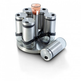 Set 6 recipiente pentru condimente 120 ml si suport rotativ din otel inoxidabil Spiceholders Berlinger Haus BH 1992