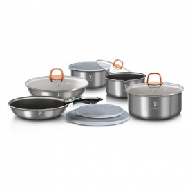 Set cratite si tigai antiaderente cu maner detasabil (12 piese) din aluminiu forjat Moonlight Collection Berlinger Haus BH 6102