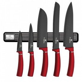 Set cutite otel inoxidabil cu suport magnetic (6 piese) Burgundy Metallic Line Berlinger Haus BH 2534