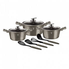 Set oale si tigai marmorate (10 piese) din aluminiu forjat Carbon Metallic Line Berlinger Haus BH 6153