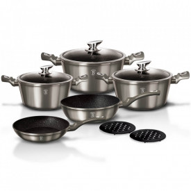 Set oale si tigai marmorate (10 piese) din aluminiu forjat Carbon Metalic Line Berlinger Haus BH 1219N