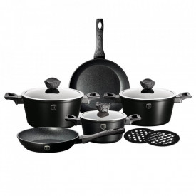 Set oale si tigai marmorate (10 piese) din aluminiu forjat Ebony Dark Gray Collection Berlinger Haus BH 1535