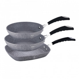 Set 3 tigai marmorate (3 straturi) din aluminiu forjat Gray Stone Touch Line Berlinger Haus BH 1181N