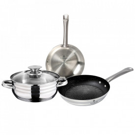 Set cratita cu capac si tigai non stick otel inoxidabil cu interior din marmura XYLAN (4 piese) Gourmet Line Blaumann BL 3179