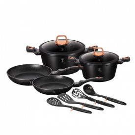 Set oale si tigai marmorate (10 piese) din aluminiu forjat Black Rose Collection Berlinger Haus BH 6149