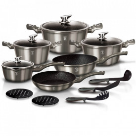 Set oale si tigai marmorate (15 piese) din aluminiu forjat Carbon Metalic Line Berlinger Haus BH 1223N