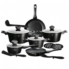 Set oale si tigai marmorate (15 piese) din aluminiu forjat Ebony Dark Gray Collection Berlinger Haus BH 1538