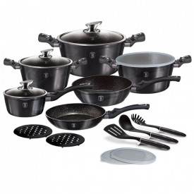 Set oale, tigai marmorate (18 piese) din aluminiu forjat Carbon Pro Metallic Line Berlinger Haus BH 6887