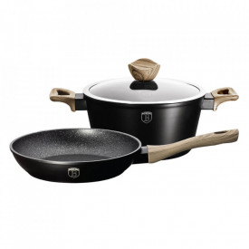 Set oala cu capac si tigaie marmorate (3 piese) din aluminiu forjat Ebony Maple Collection Berlinger Haus BH 1725
