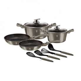 Set oale si tigai marmorate (10 piese) din aluminiu forjat Carbon Metallic Line Berlinger Haus BH 6144