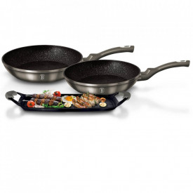 Set placa grill si 2 tigai marmorate (3 straturi) Carbon Metalic Line Berlinger Haus BH 1670