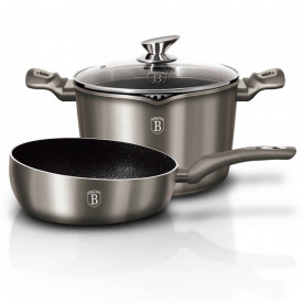Set oala cu capac pentru paste si orez si tigaie de sotat marmorate (3 piese) din aluminiu forjat Carbon Metalic Line Berlinger Haus BH 1301N