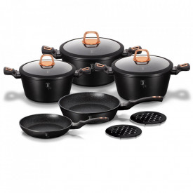 Set oale si tigai marmorate (10 piese) din aluminiu forjat Black Rose Collection Berlinger Haus BH 1645N