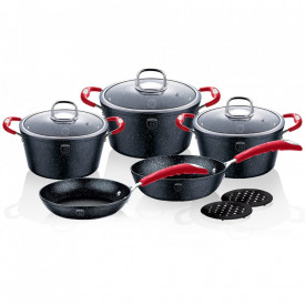 Set oale si tigai marmorate (10 piese) din aluminiu forjat Gray Stone Touch Line Black Edition Berlinger Haus BH 1166N