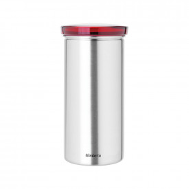 Borcan Brabantia pentru 18 capsule de cafea Matt Steel Fingerprint Proof cu capac rosu 646986