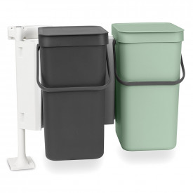 Coș de gunoi Brabantia Sort&Go 2x12L pentru colectare separată, Gri închis și Verde Jade 1005513