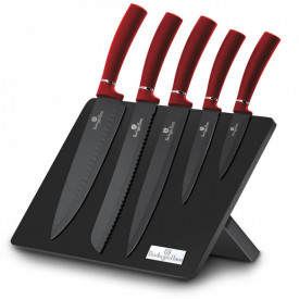 Set cutite otel inoxidabil (6 piese) cu stand magnetic Black Burgundy Collection Berlinger Haus BH 2519
