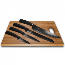 Set cutite otel inoxidabil si tocator din bambus (5 piese) Black Rose Collection Berlinger Haus BH 2503