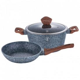 Set oala cu capac si tigaie marmorate (3 piese) din aluminiu forjat Forest Line Berlinger Haus BH 1217