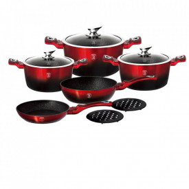 Set oale si tigai marmorate (10 piese) din aluminiu forjat Black Burgundy Metalic Line Berlinger Haus BH 1631N