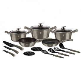 Set oale si tigai marmorate (17 piese) din aluminiu forjat Carbon Metalic Line Berlinger Haus BH 6163