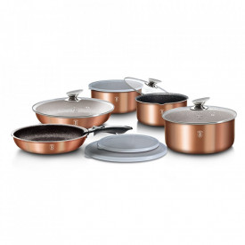 Set oale si tigai marmorate cu maner detasabil (12 piese) din aluminiu forjat Burgundy Metalic Line Berlinger Haus BH 1591