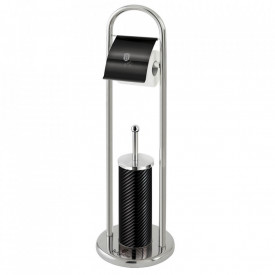 Perie toaleta cu suport pentru hartie Black Silver Collection BerlingerHaus BH 6551