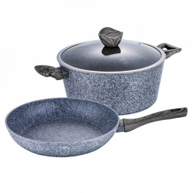 Set oala cu capac si tigaie marmorate (3 piese) din aluminiu forjat Forest Dark Gray Line Berlinger Haus BH 1582
